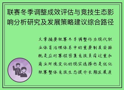 联赛冬季调整成效评估与竞技生态影响分析研究及发展策略建议综合路径